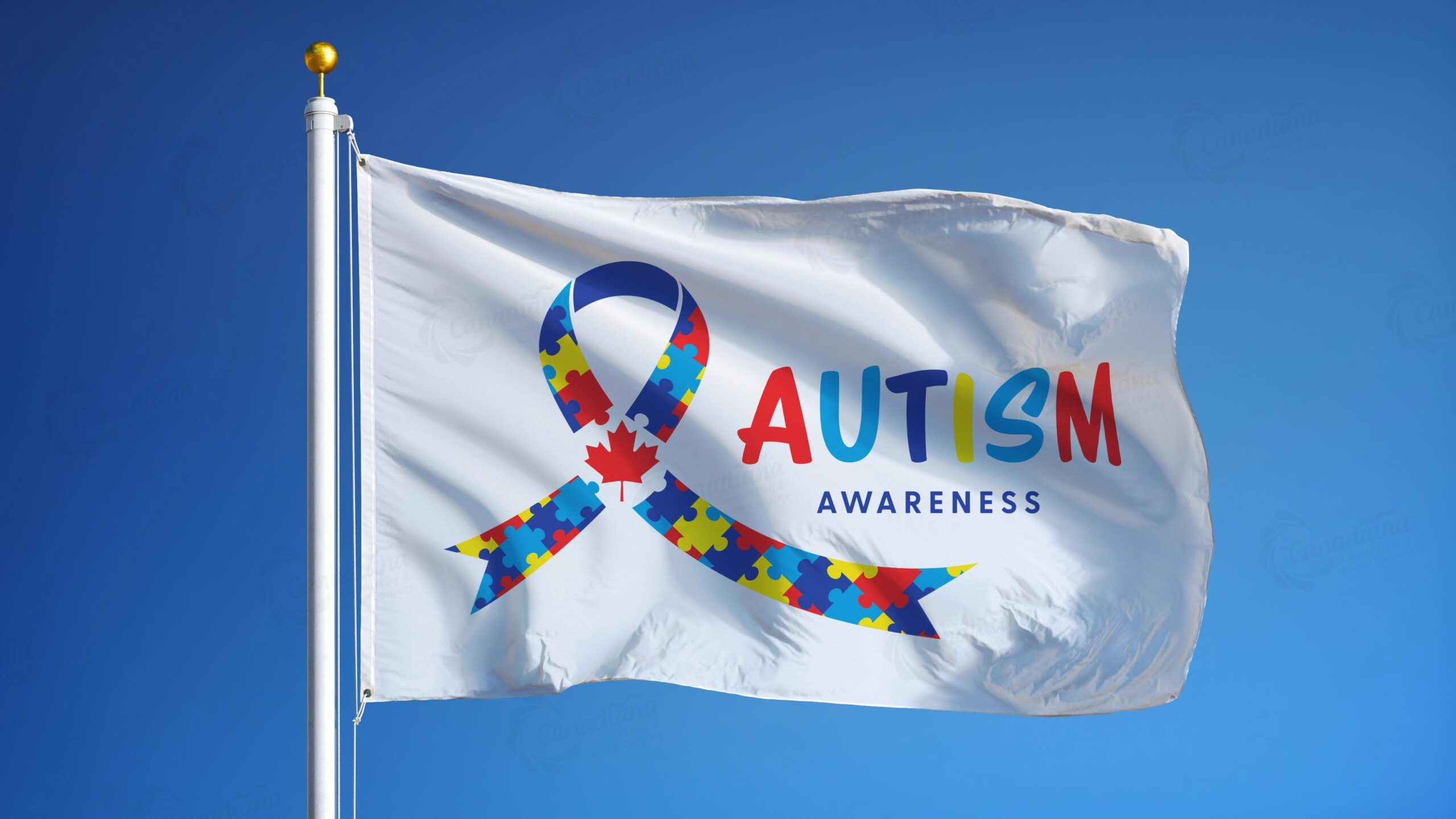 Autism Awareness Ribbon Flag - Canadiana Flag